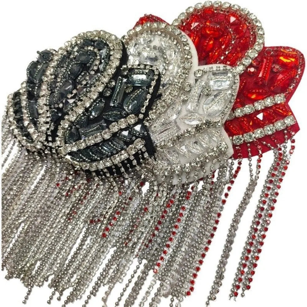 Rhinestone Tassel Epaulet – Sparkling Beaded Shoulder Patch Shoulder Embellishment Nixie