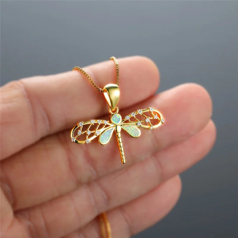 Dragonfly Pendant Necklace – Simulated Opal & Zircon Accents Pendant Necklace Nixie
