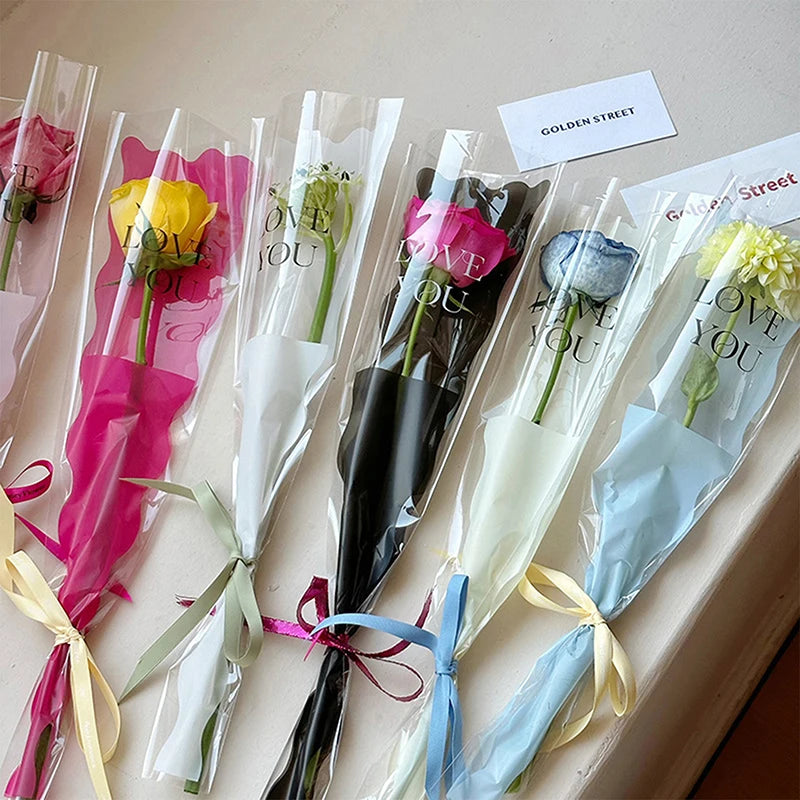 50PCS Iridescent Rose Sleeves Transparent Flower Wrapping Bags