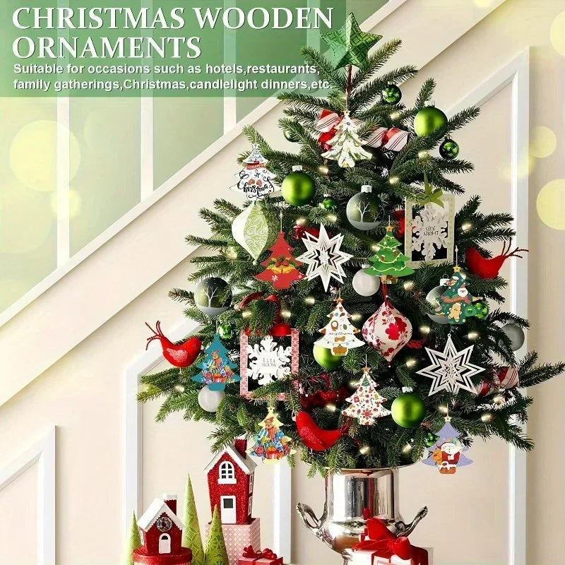 10Pcs Unfinished Wooden Christmas Tree Craft Set for Painting Wood Craft Kit Nixie