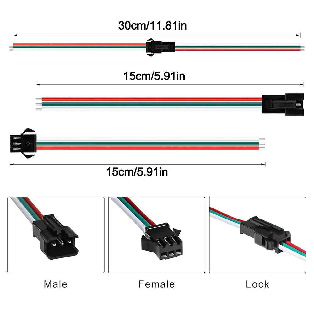 5PCS SM-3Pin Male Female Connector Extension Wire 20AWG Connector Extension Wire Nixie