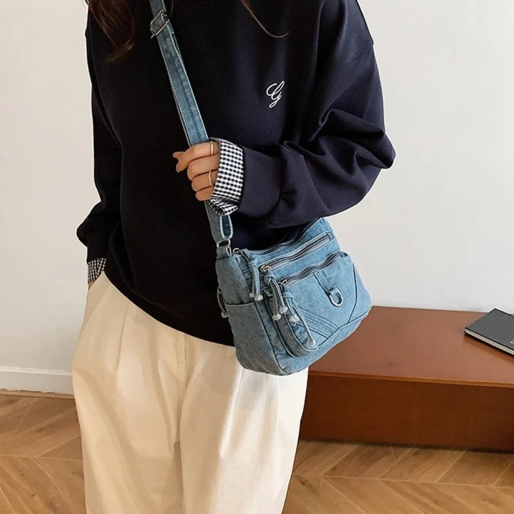 Denim Crossbody Bag – Multi-Pocket Vintage Shoulder Bag Denim Crossbody Bag Nixie