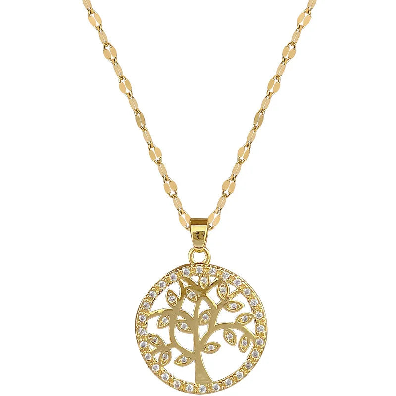 Tree of Life Pendant Choker Necklace | Gold Stainless Steel Pendant Necklace Nixie