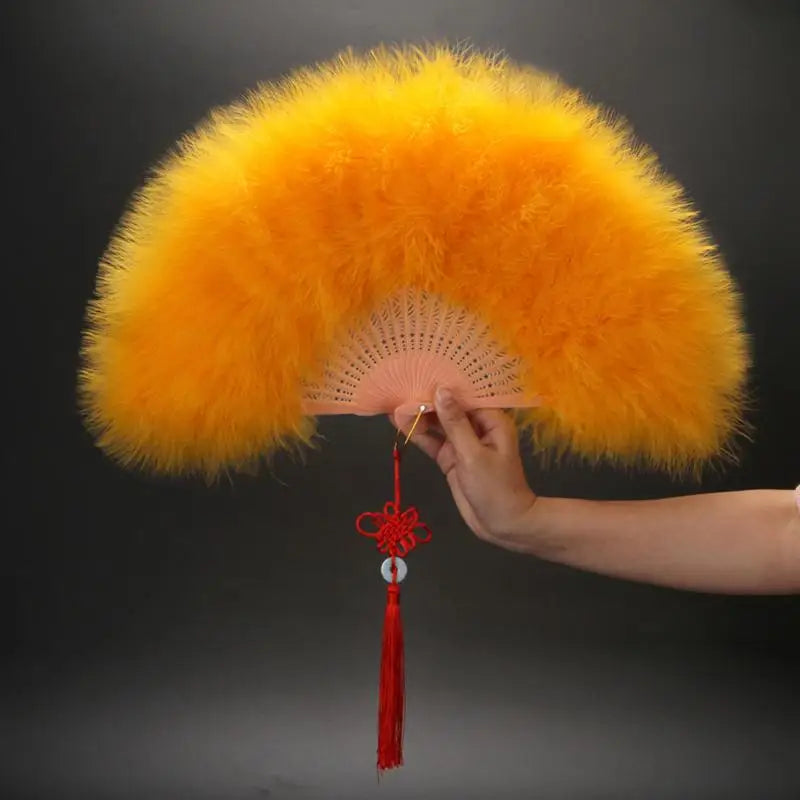 Colorful Feather Folding Fan with Tassels – Wedding & Dance Feather Folding Fan Nixie