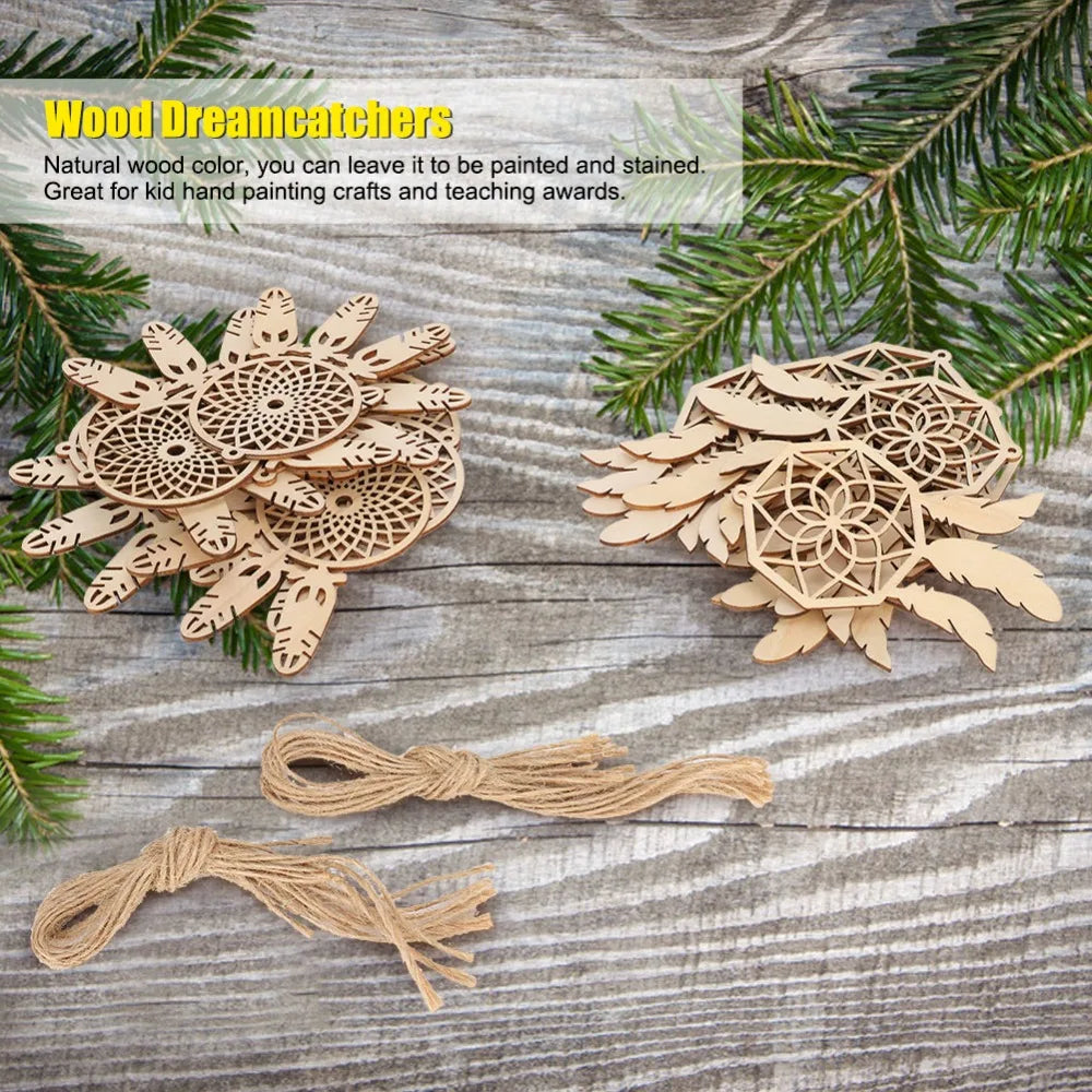 20pcs Unfinished Wood Dreamcatcher Ornaments – Boho DIY Kit Wood Craft Ornaments Nixie
