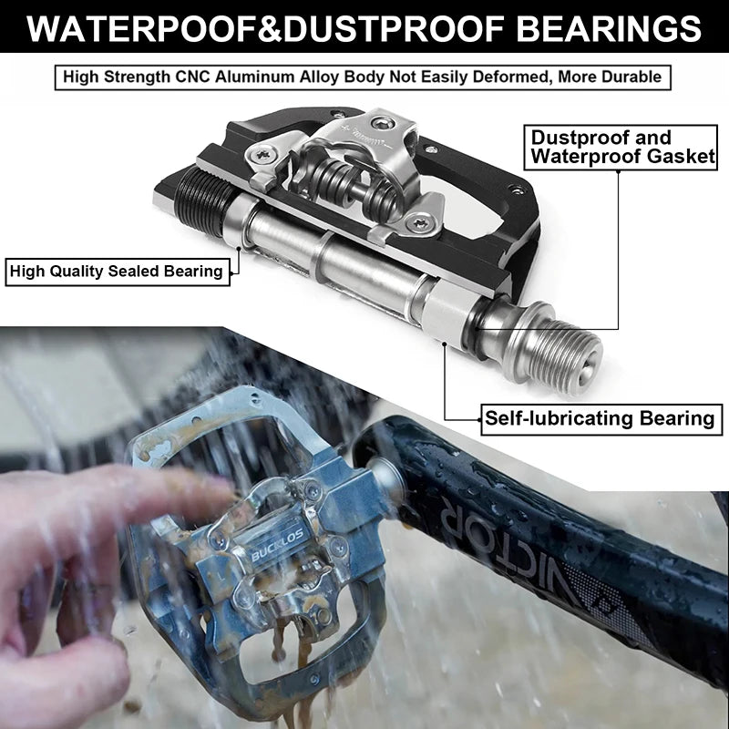 BUCKLOS Dual Function MTB Pedals – Flat & SPD Clipless