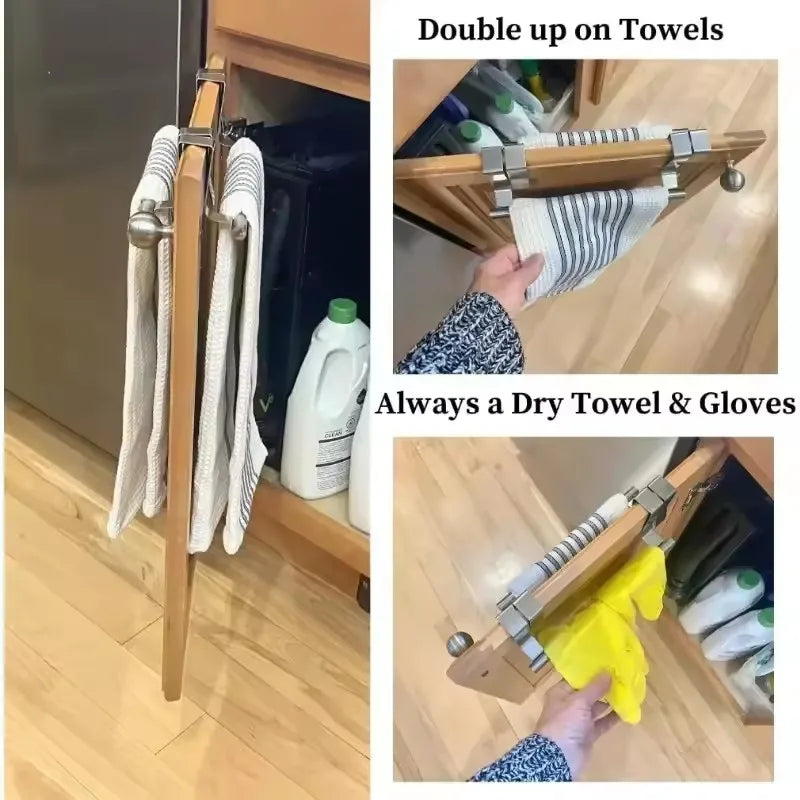 No-Drill Stainless Steel Towel Bar Door Hanging Storage Rack