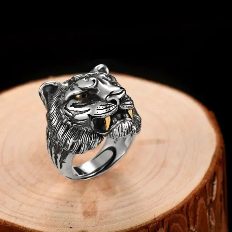 Tiger Head Adjustable Biker Ring | Zinc Alloy Retro Punk Style Fashion Ring Nixie