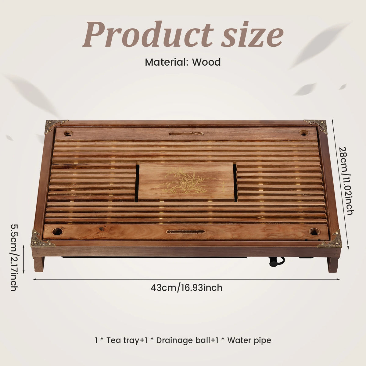 17" Wood Kung Fu Tea Tray | Vintage Chinese Tea Serving Tray Wood Tea Tray Nixie