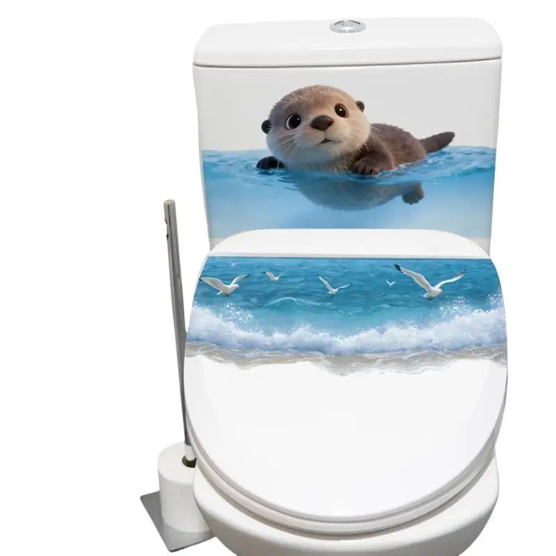 Sea Otter Toilet Sticker Set – Waterproof Ocean Bathroom Decal Bathroom Decor Sticker Nixie