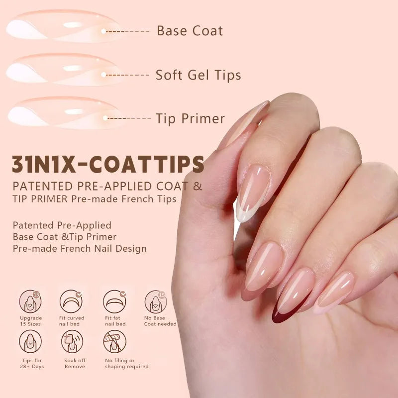 150pcs Press On Nails Almond French Acrylic Fake Nails 6 Colors