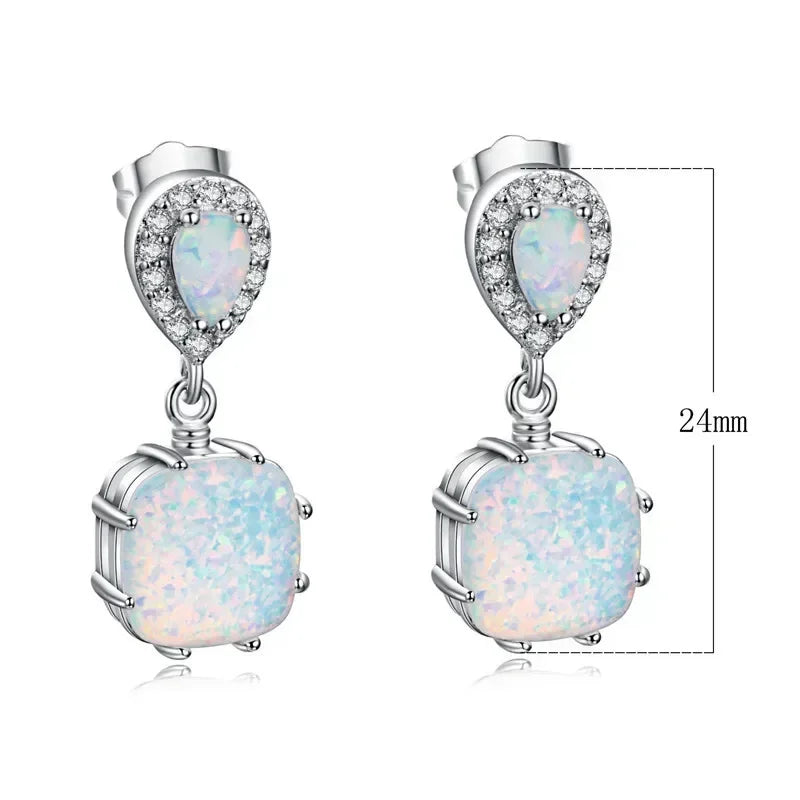 Simulated Opal Dangle Earrings – Classic White Drop Style Dangle Drop Earrings Nixie