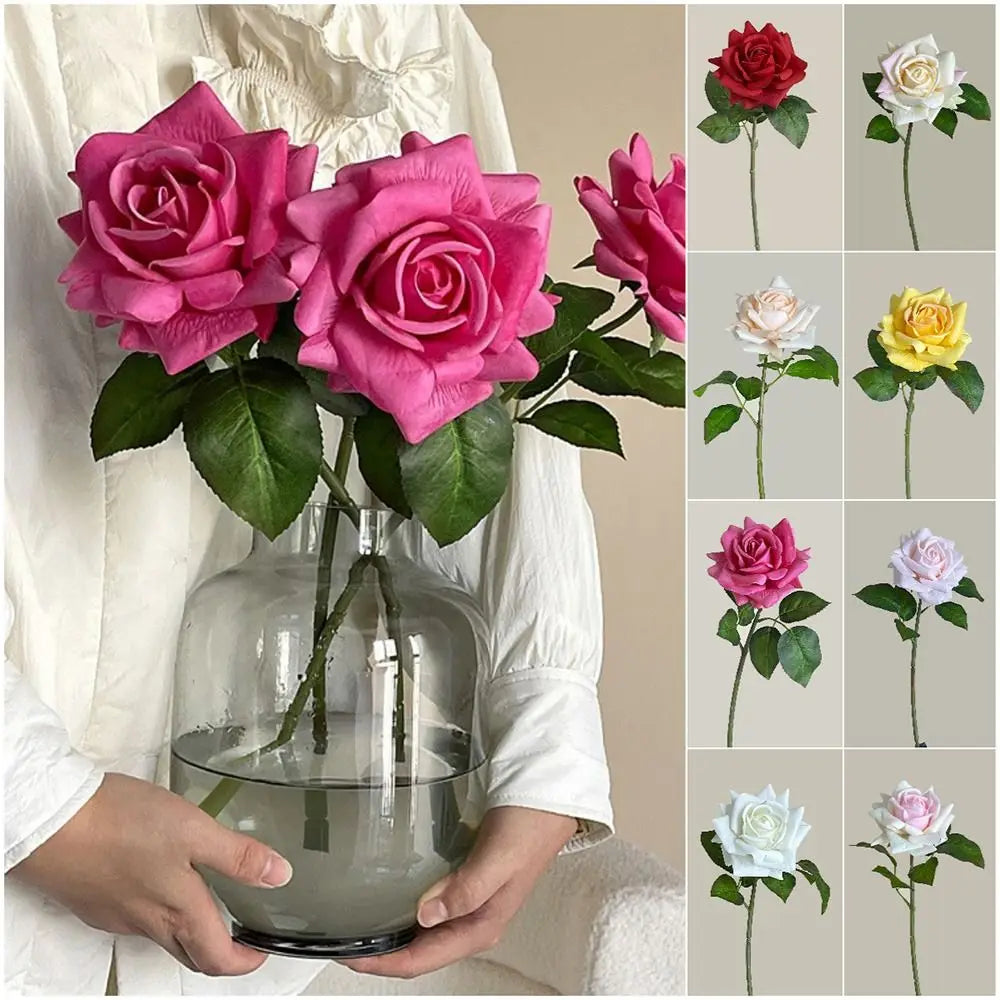Multicolor Artificial Rose Single Stem – Real Touch Silk Flower Artificial Silk Flower Nixie