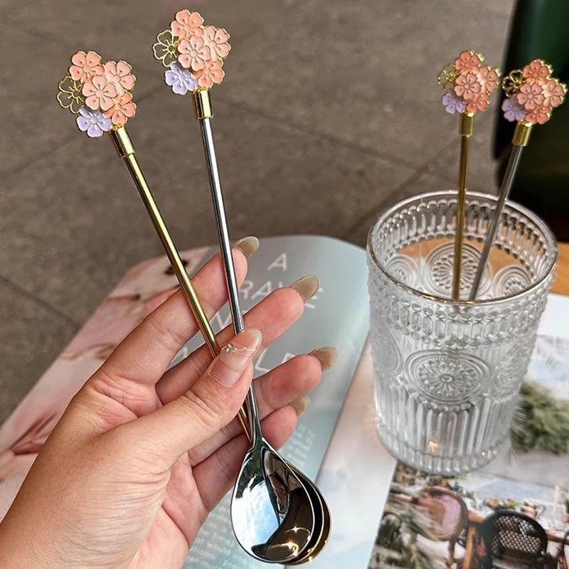 Stainless Steel Cherry Blossom Dessert Spoons, Set of 2 Decorative Dessert Spoon Nixie