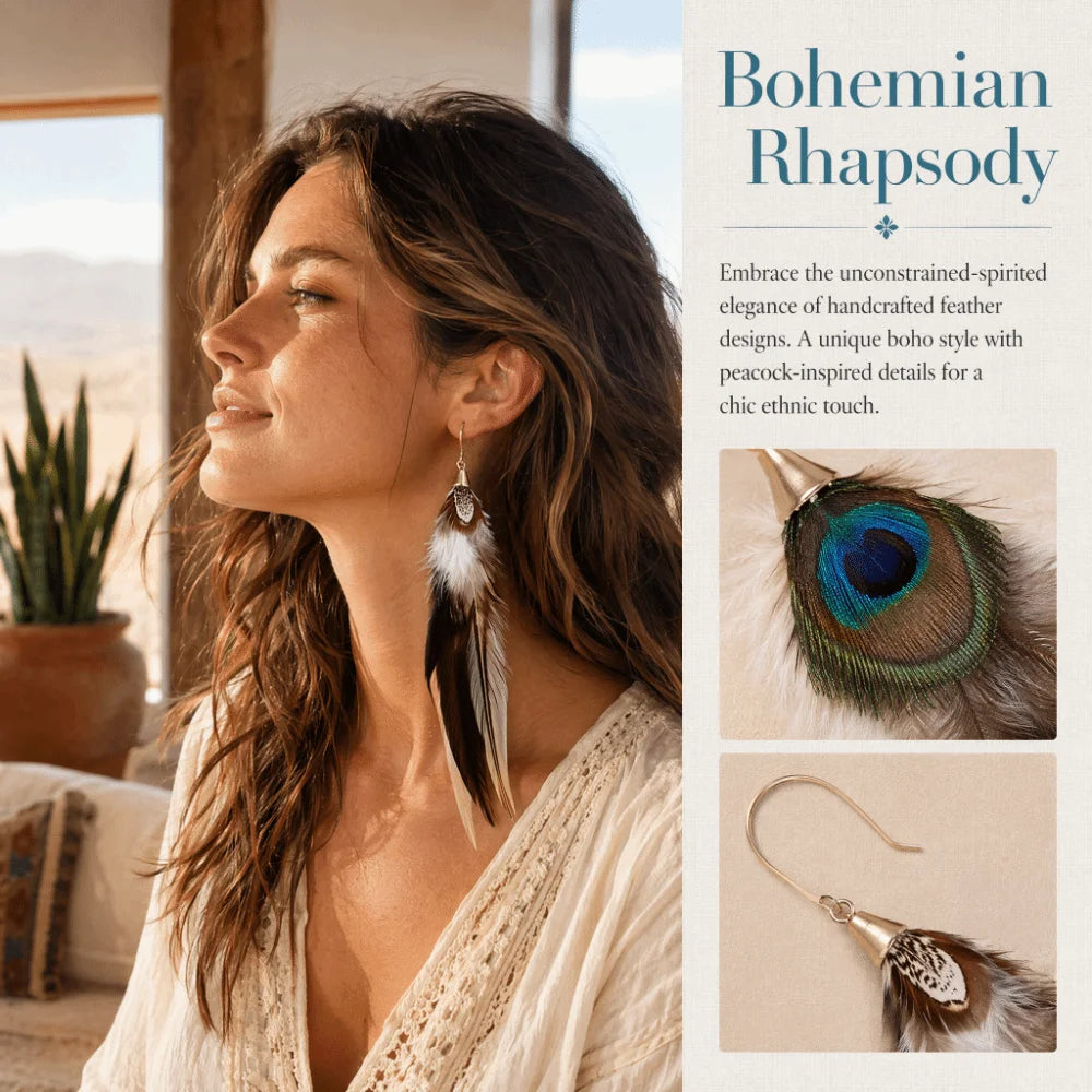 Boho Long Feather Tassel Dangle Earrings – Peacock Style