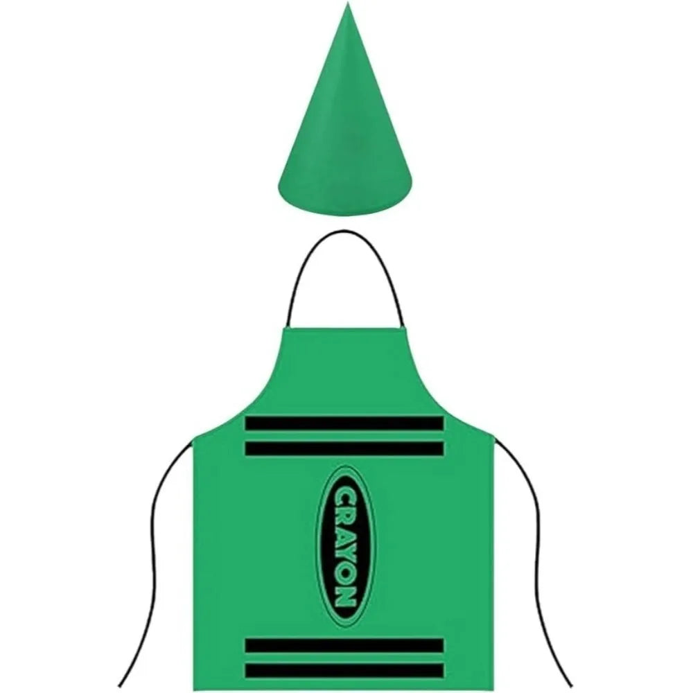 Crayon Costume Apron & Cone Hat Set for Adults | Halloween Costume Apron Set Nixie Green
