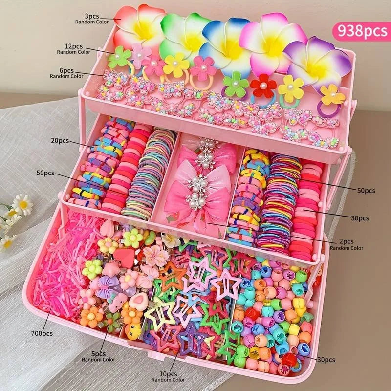 850PCS Girls Grosgrain Ribbon Hair Ties & Elastic Hair Bands