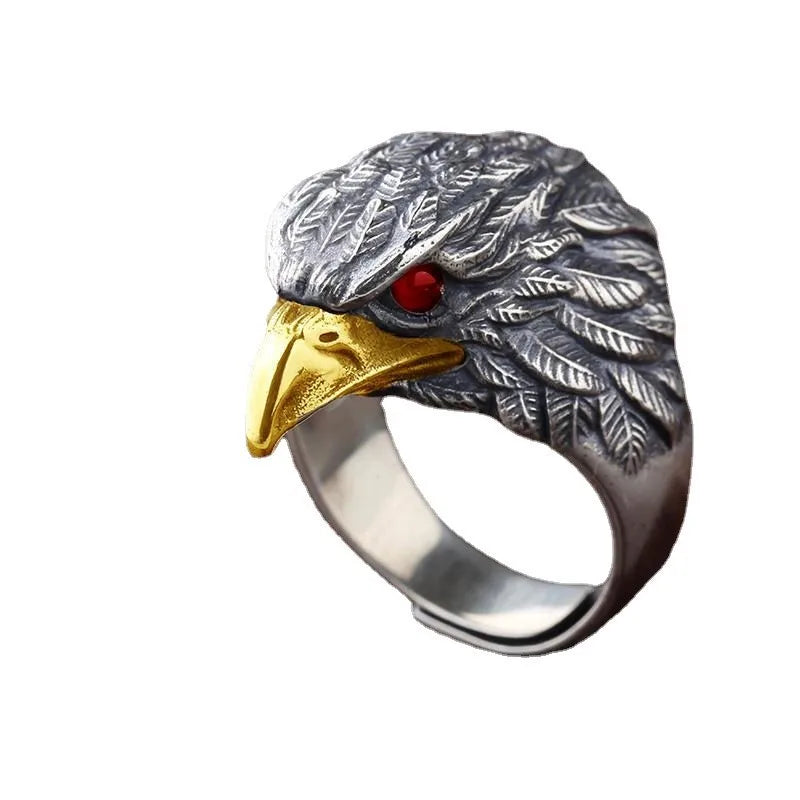 Eagle Head Punk Adjustable Ring – Zinc Alloy Silver-Plated Fashion Ring Nixie 2 WHITE