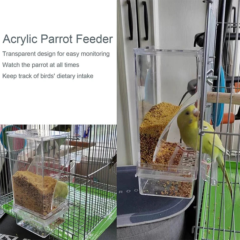 No-Mess Acrylic Parrot Feeder & Water Dispenser with Perch Bird Cage Feeder Nixie