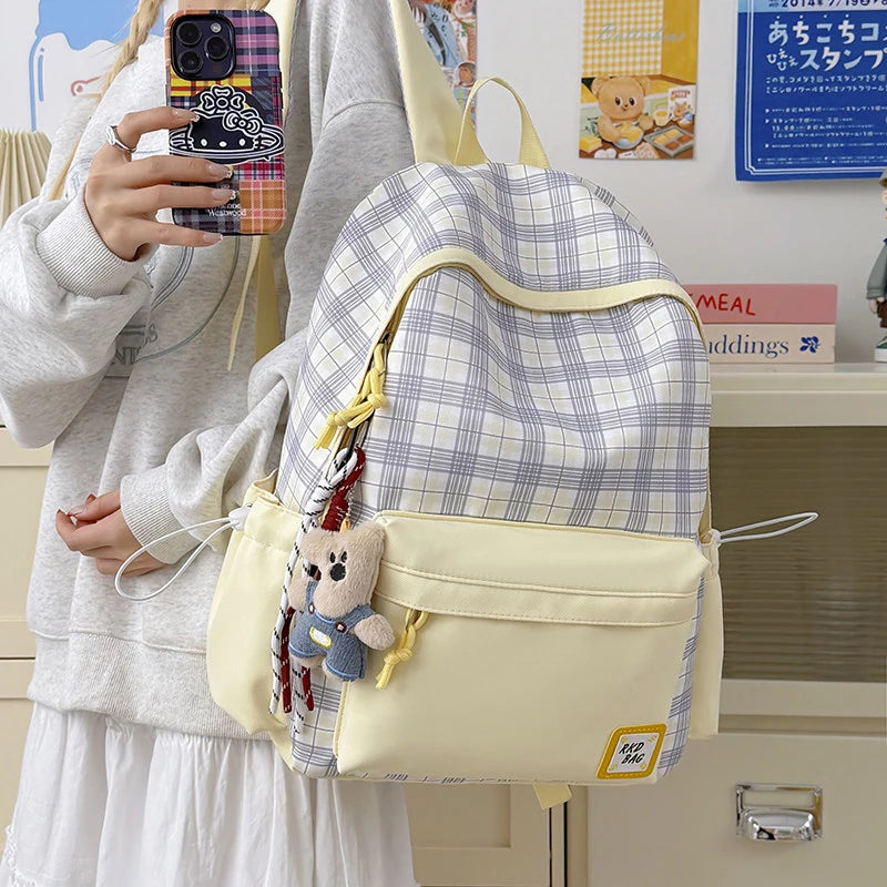 Korean Plaid Large Capacity Backpack for Women | School & Travel Women's Backpack Nixie