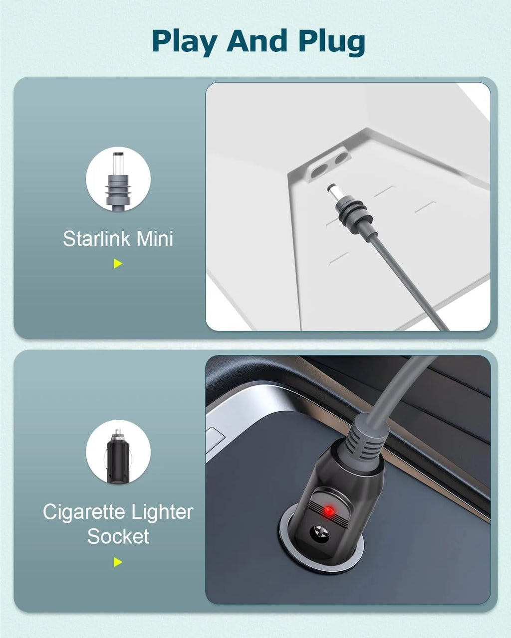 Starlink Mini DC Car Power Cable 12V – Type-C & Cigarette Lighter DC Car Power Cable Nixie