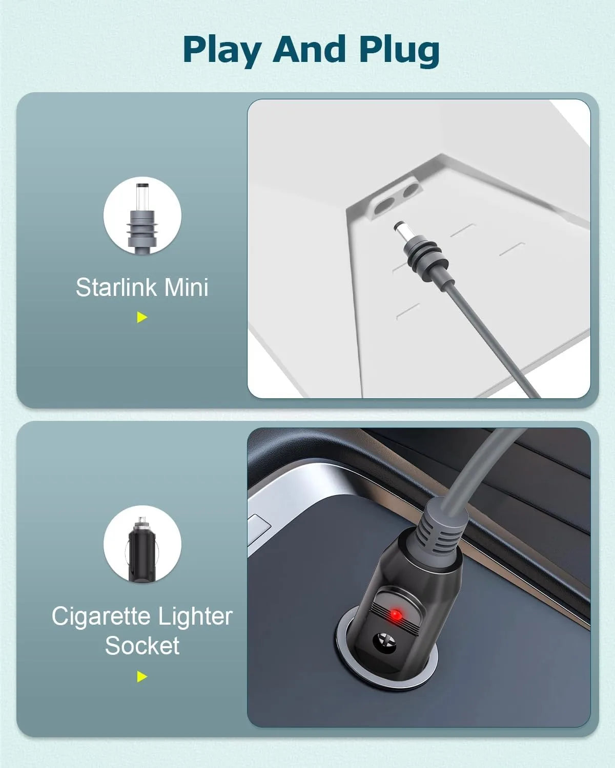 Starlink Mini DC Car Power Cable 12V – Type-C & Cigarette Lighter DC Car Power Cable Nixie