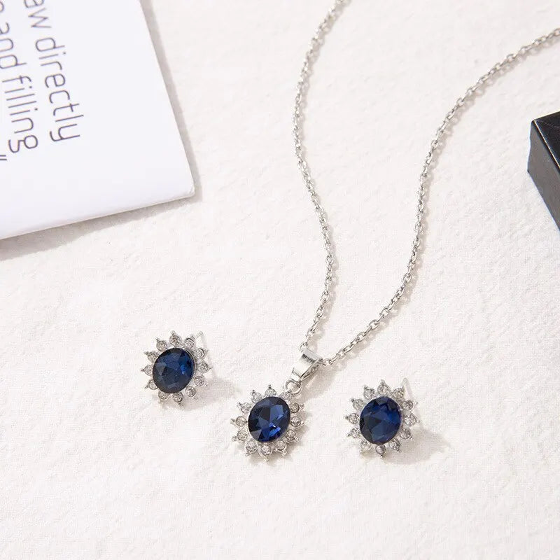 3-Piece White Gold Plated Sunflower Sapphire Jewelry Set Jewelry Set Nixie