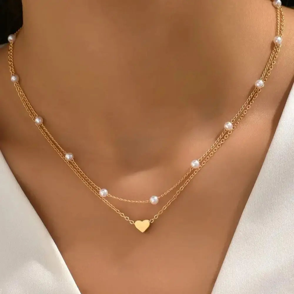 Pearl Heart Necklace & Bracelet Set – Gold & Silver Y2K Style Jewelry Set Nixie