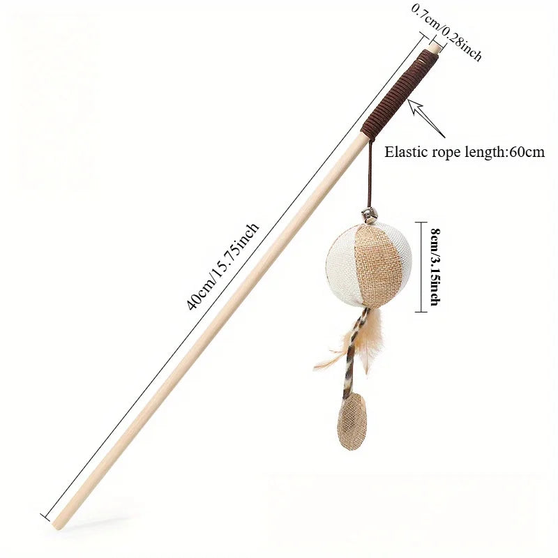 Wooden Mouse Wand Cat Toy – Interactive Pet Teaser Rod