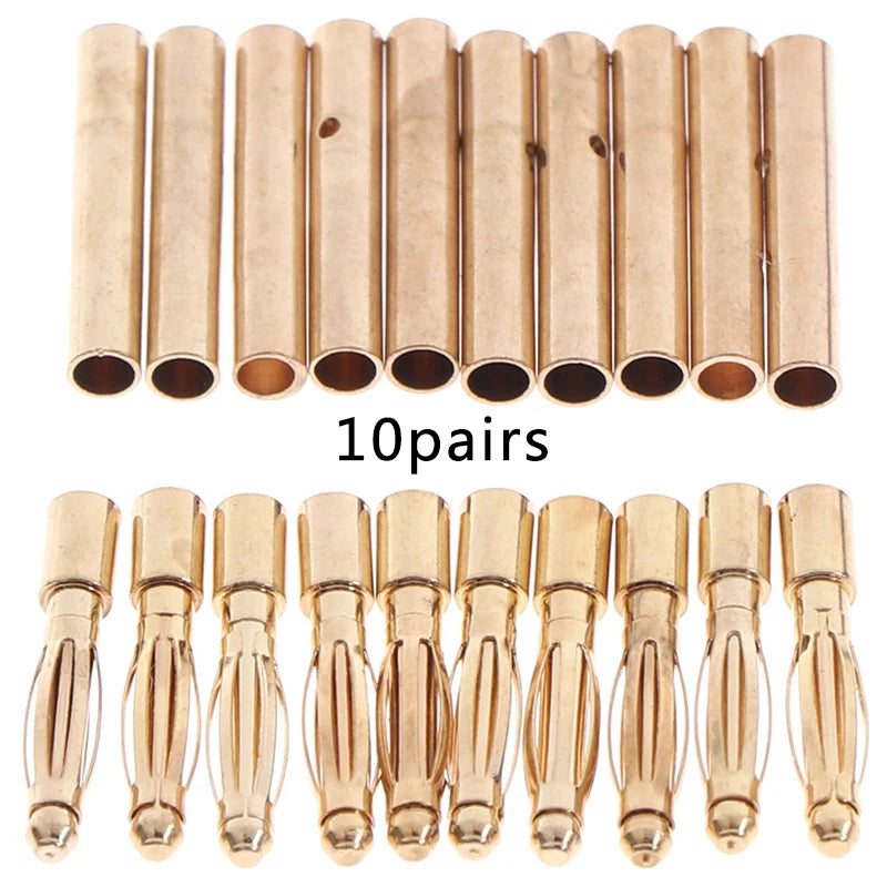 20pcs 2mm Gold Bullet Connectors Banana Plugs RC Car Battery RC Bullet Connectors Nixie