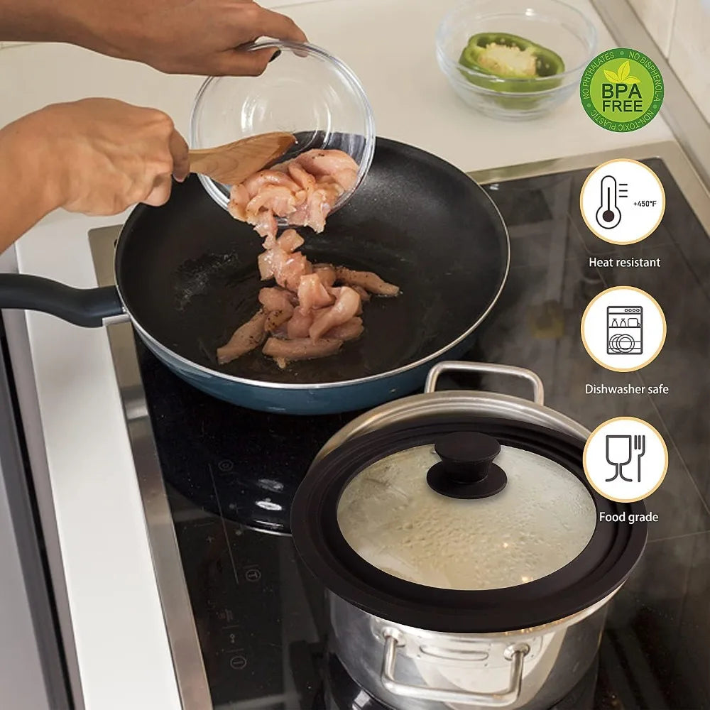 Universal Tempered Glass Pot Lid with Silicone Rim 16–32cm Cookware Lid Nixie