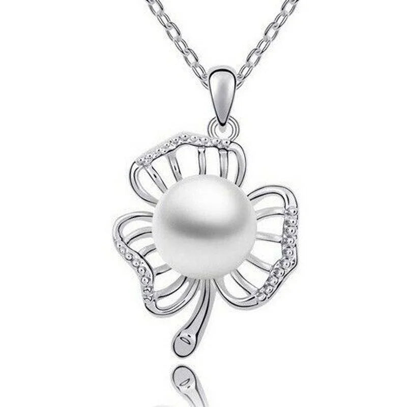 Pearl Flower Pendant Necklace – Ethnic Zinc Alloy Cycle Tracker Pendant Necklace Nixie Silver