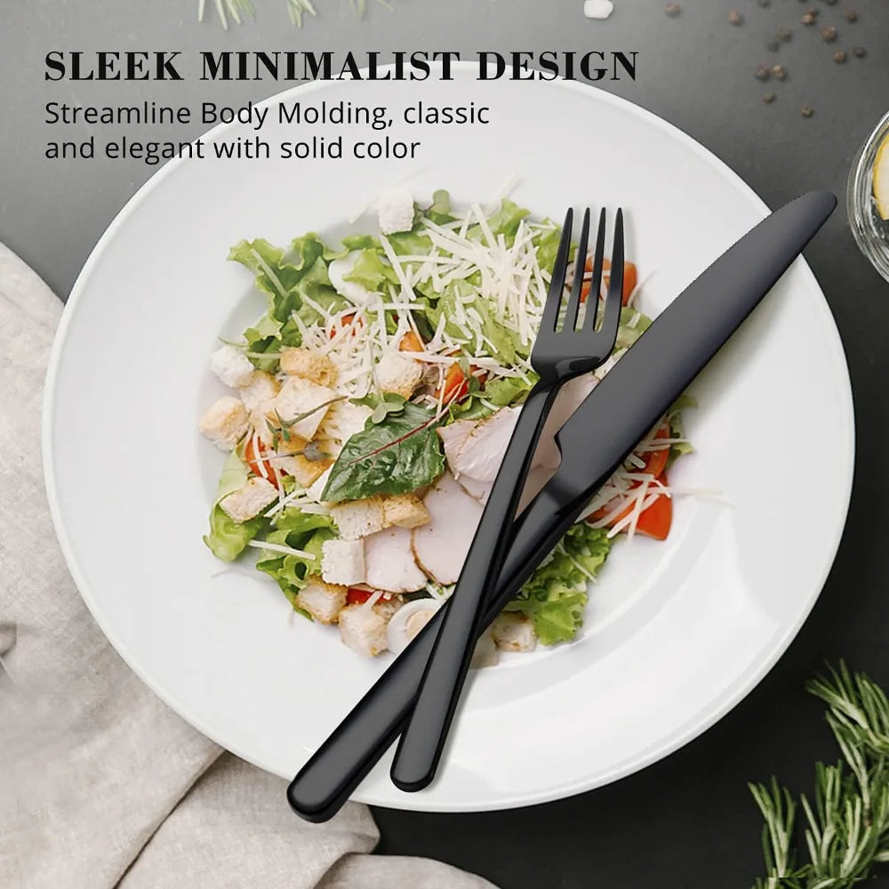 Black Stainless Steel Flatware Set – Mirror Cutlery Knife Fork Spoon
