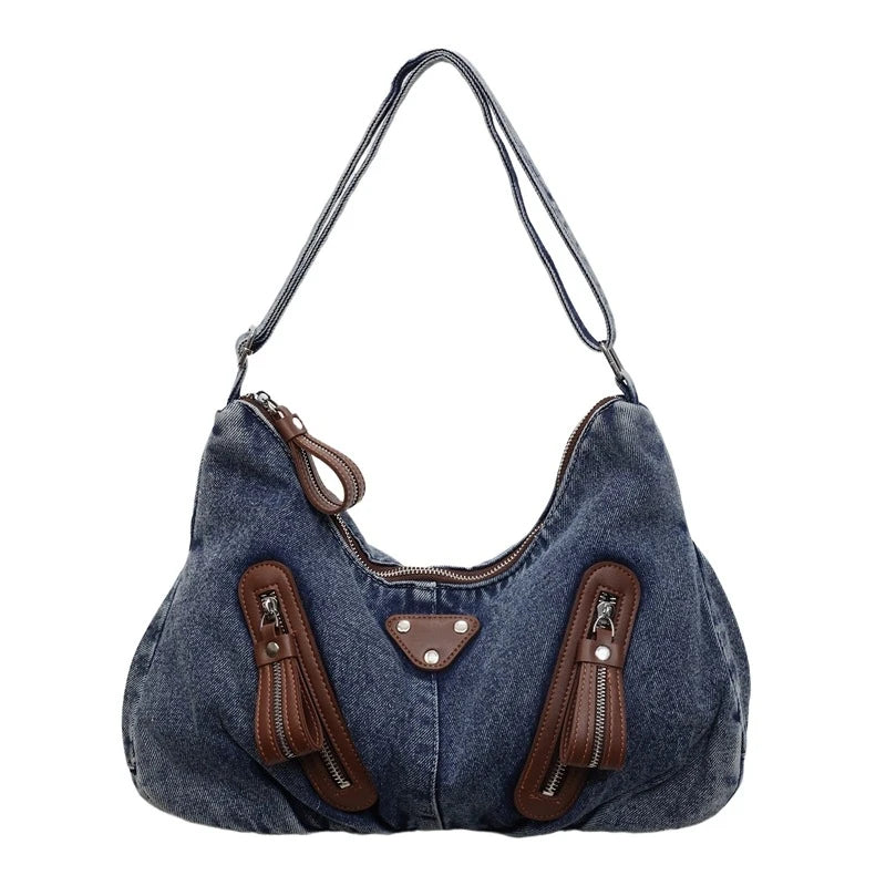 Y2K Denim Shoulder Bag Large Tote Commuter Handbag | Nixie Shoulder Tote Handbag Nixie