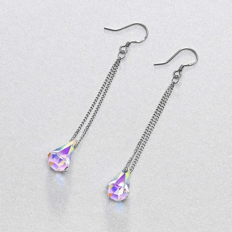 Silver Aurora Crystal Drop Earrings for Women | Wedding Jewelry Crystal Drop Earrings Nixie