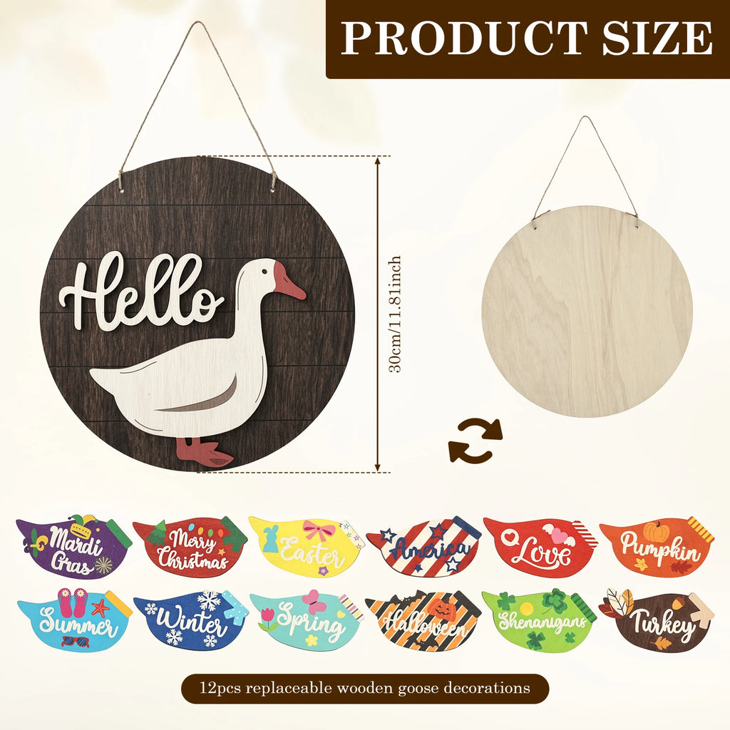 Interchangeable Wooden Goose Decor – 12 Seasonal Costumes Seasonal Home Decor Nixie