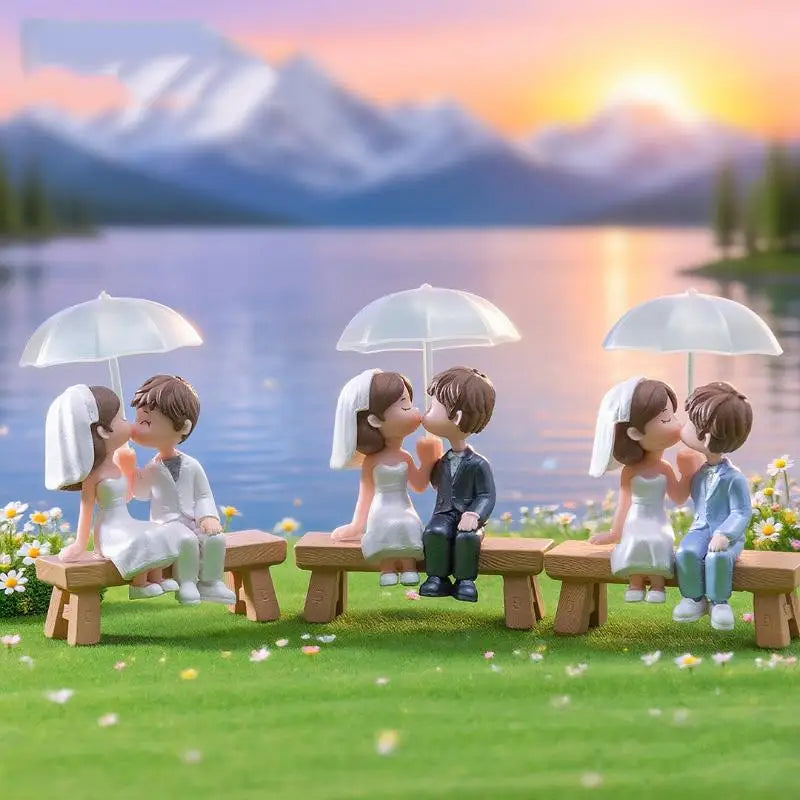 Kissing Couple Figurine with Umbrella | Wedding Cake Topper Couple Figurine Nixie