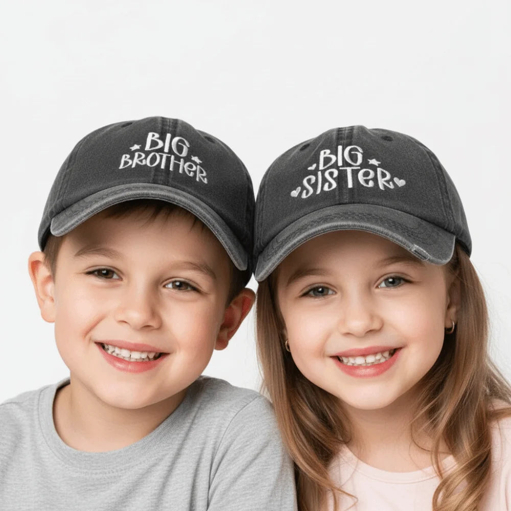 Big Brother Big Sister Baseball Cap – Washed Cotton Sibling Hat Kids Baseball Cap Nixie