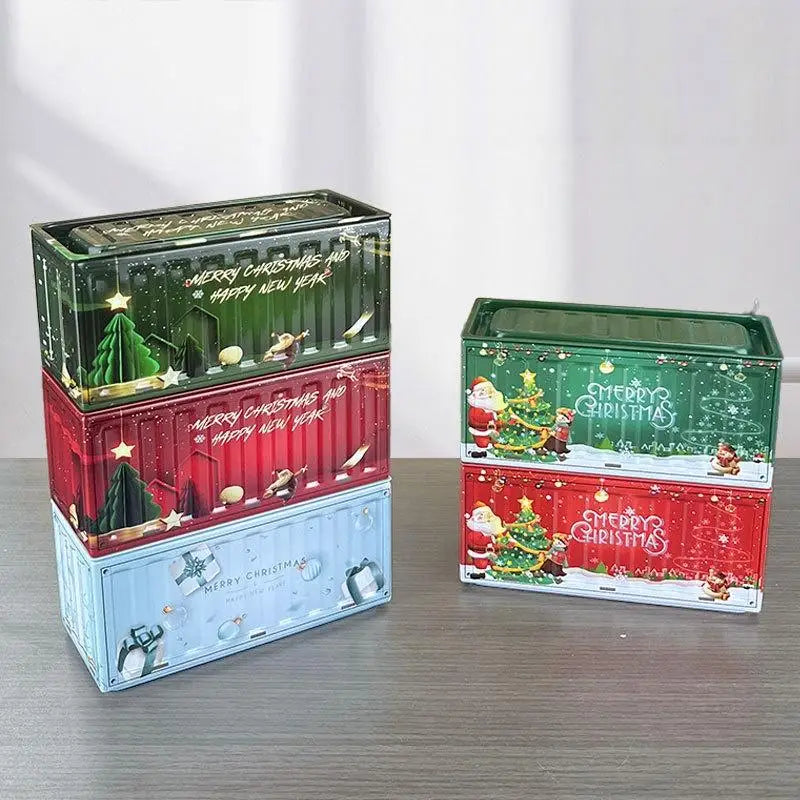 Christmas Tin Storage Box – Vintage Festive Metal Organizer Holiday Tin Storage Box Nixie