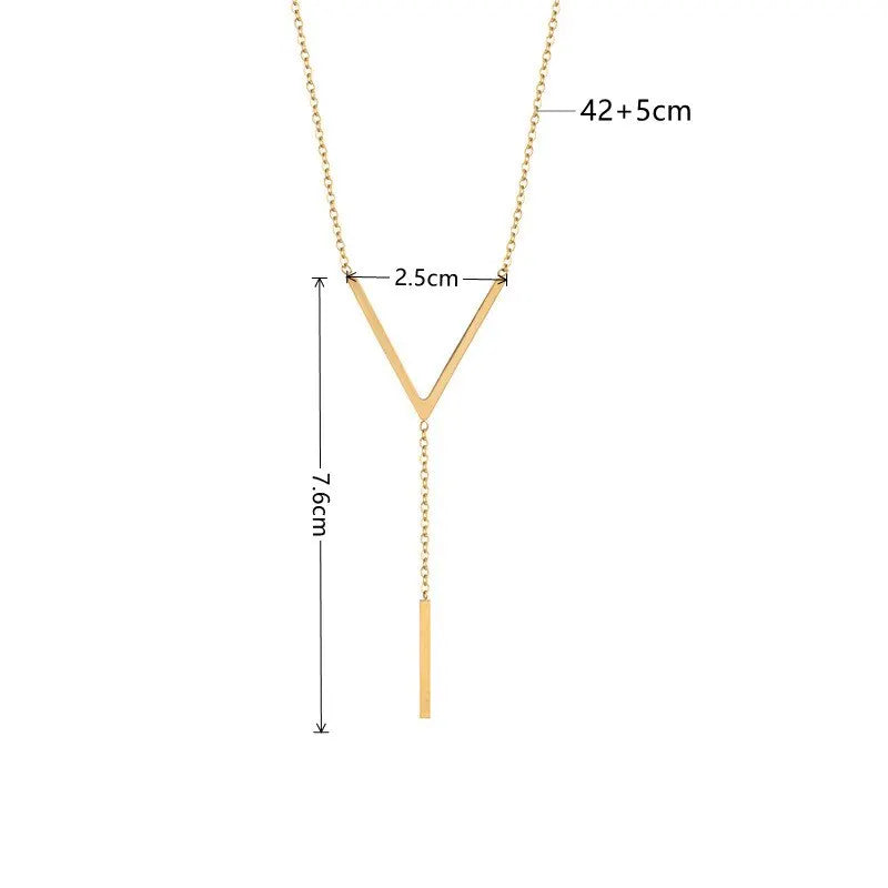 Gold V-Shape Bar Tassel Collarbone Necklace | Stainless Steel Pendant Necklace Nixie