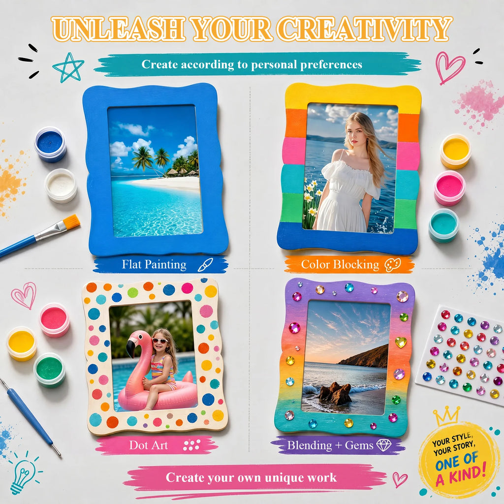 DIY Unfinished Wood Picture Frame Craft Kit – 24 Frames & Paints