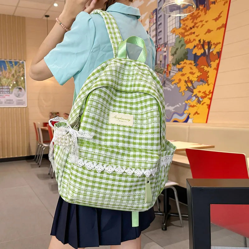 Korean Plaid Checkered Backpack – Large Capacity College Bag Checkered Backpack Nixie