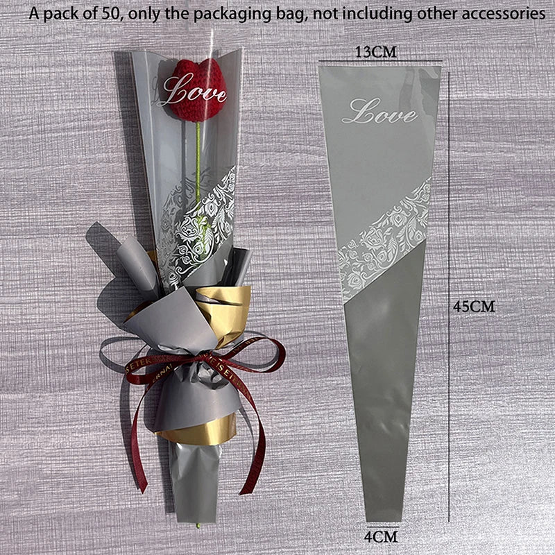 50PCS Iridescent Rose Sleeves Transparent Flower Wrapping Bags Floral Wrapping Sleeves Nixie grey