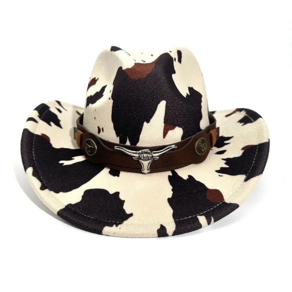 Wide Brim Cow Print Western Cowboy Hat – UV Protection Western Cowboy Hat Nixie