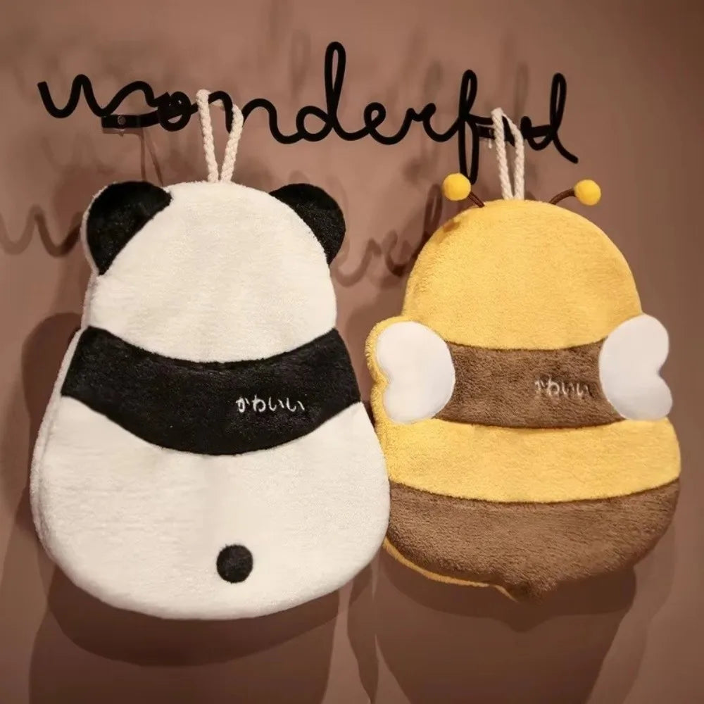 Cartoon Coral Fleece Hand Towel – Panda & Bee, Absorbent Decorative Hand Towel Nixie