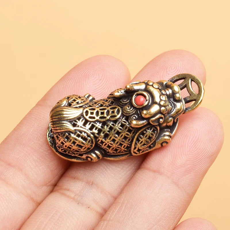 Brass Pixiu Coin Charm Pendant – Chinese Miniature Figurine Miniature Brass Figurine Nixie