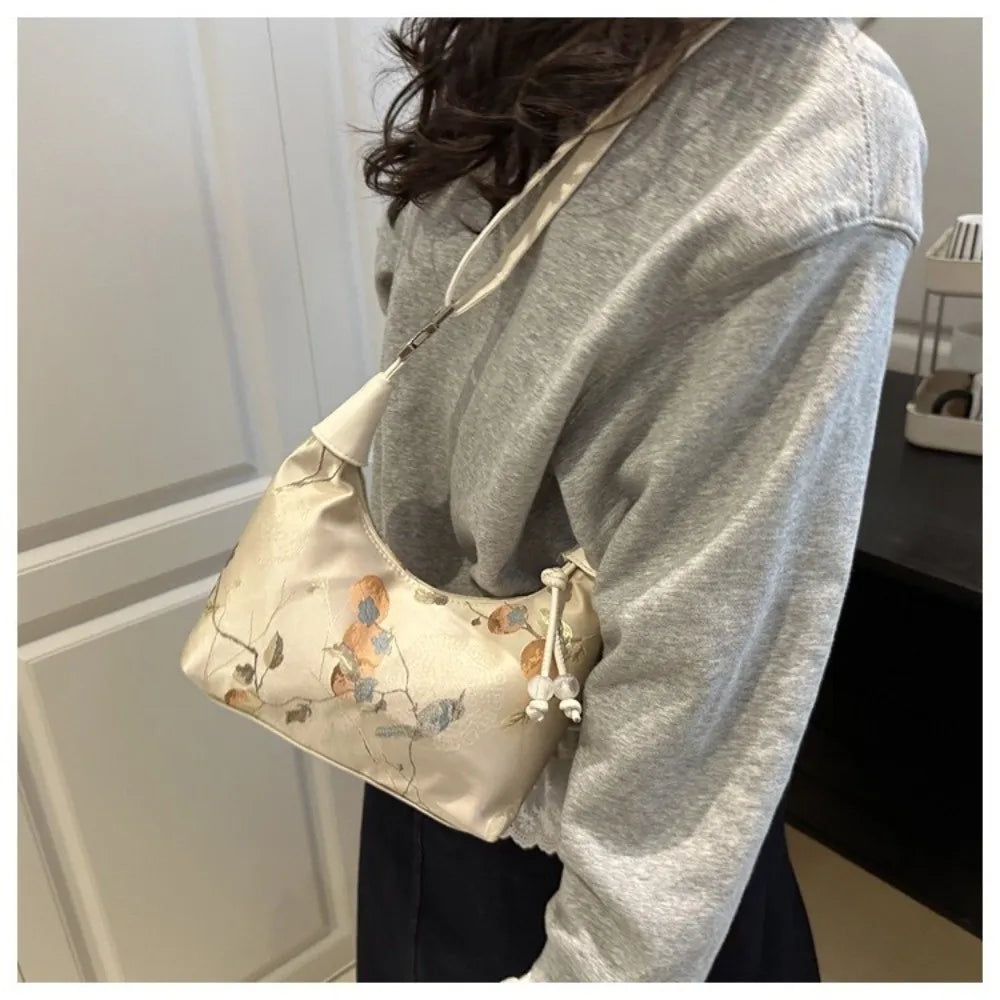 Embroidered Crossbody Bag with Pearl Pendant | Women's Handbag Crossbody Handbag Nixie