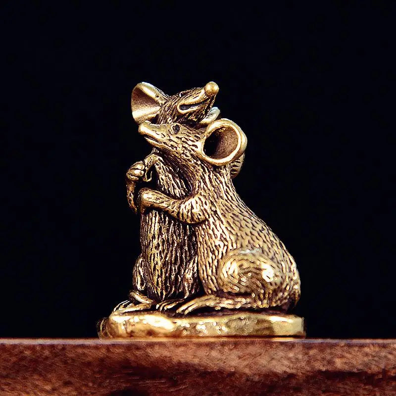 Antique Copper Rat Statue – Mouse Figurine Home Decor Ornament