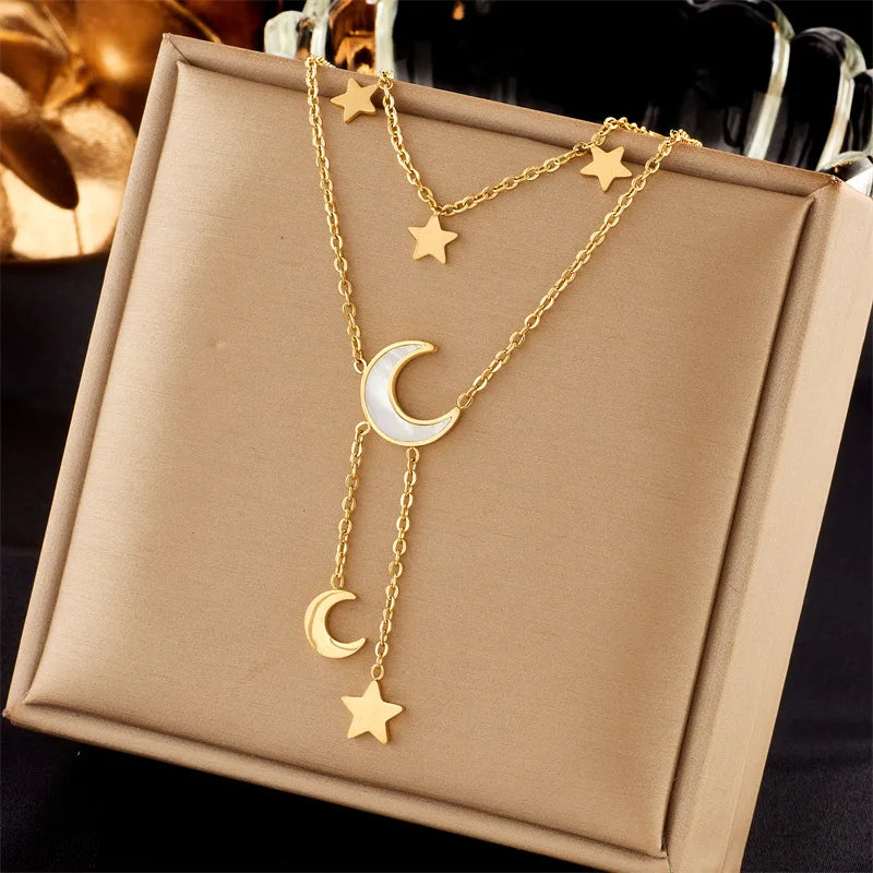 Multi-Layer Stainless Steel Tassel Pendant Necklace for Women