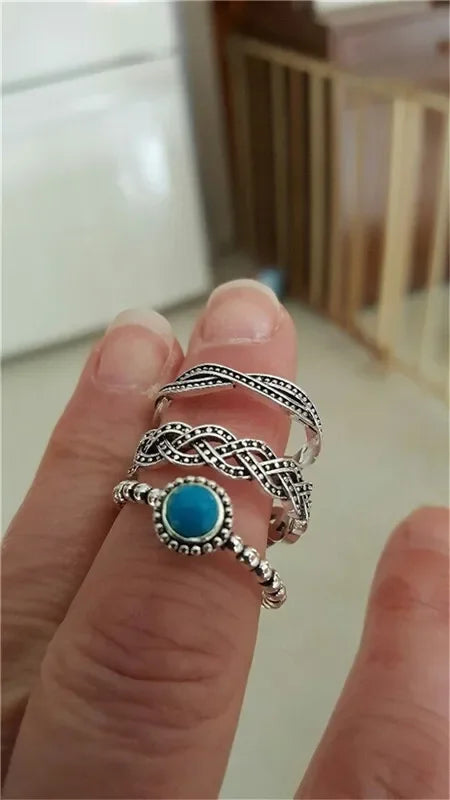 3-in-1 Retro Turquoise Zircon Silver Ring Set | Sizes 6–11 Fashion Ring Set Nixie